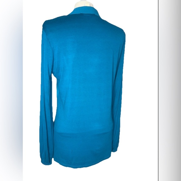 Micheal Kors Teal Wrap-Front Blouse – Long Sleeve, Size S - Picture 2 of 2